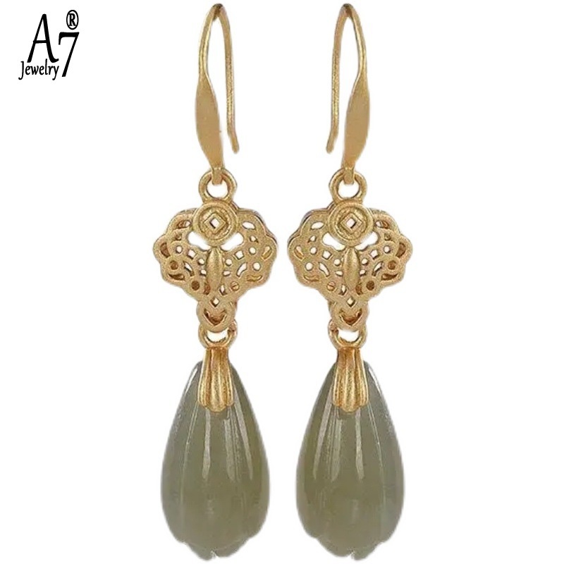 Bông Tai Bạc S925 Đính Ngọc Bích Kiểu Vintage Dễ Thương Cho Nữ