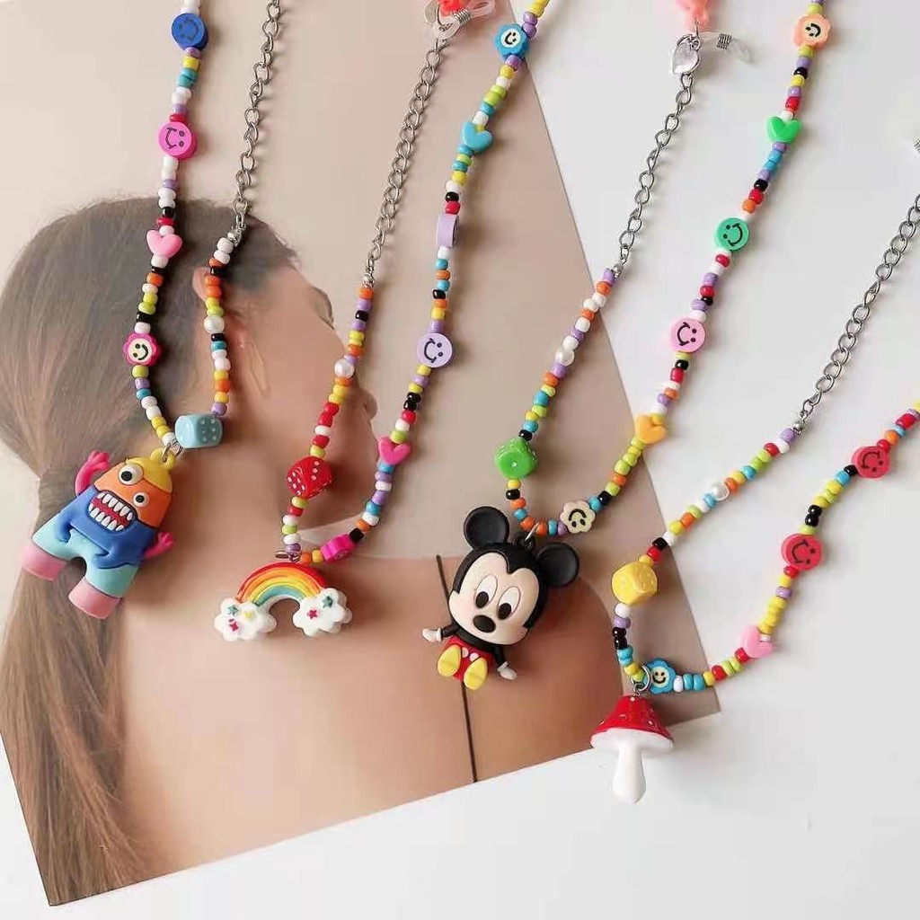 Dây đeo khẩu trang bằng acrylic kiểu xỏ hạt họa tiết hoạt hình màu sắc kẹo ngọt dễ thương
