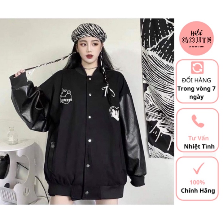 Áo Bomber Trái Tim Lar Chất Liệu Nỉ Phối Tay Da Cúc Bấm Dày Dặn Wild.Goute SP000721