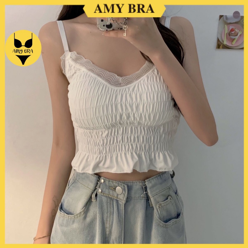 Áo Bra 2 Dây Nhún - Bra Dáng Dài Xòe - Áo Ngực Không Gọng Dây Điều Chỉnh AMY BRA  B884