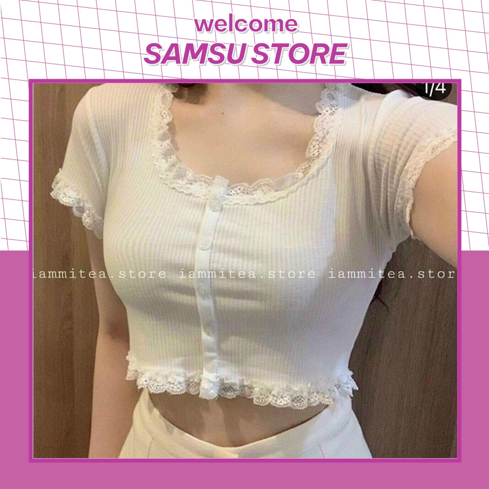 Áo Croptop Tay Ngắn SAMSU Nữ Cổ Vuông Ôm Body kiểu thun bó bánh bèo Sexy đẹp cá tính đen trắng tím Hàn Quốc AO019