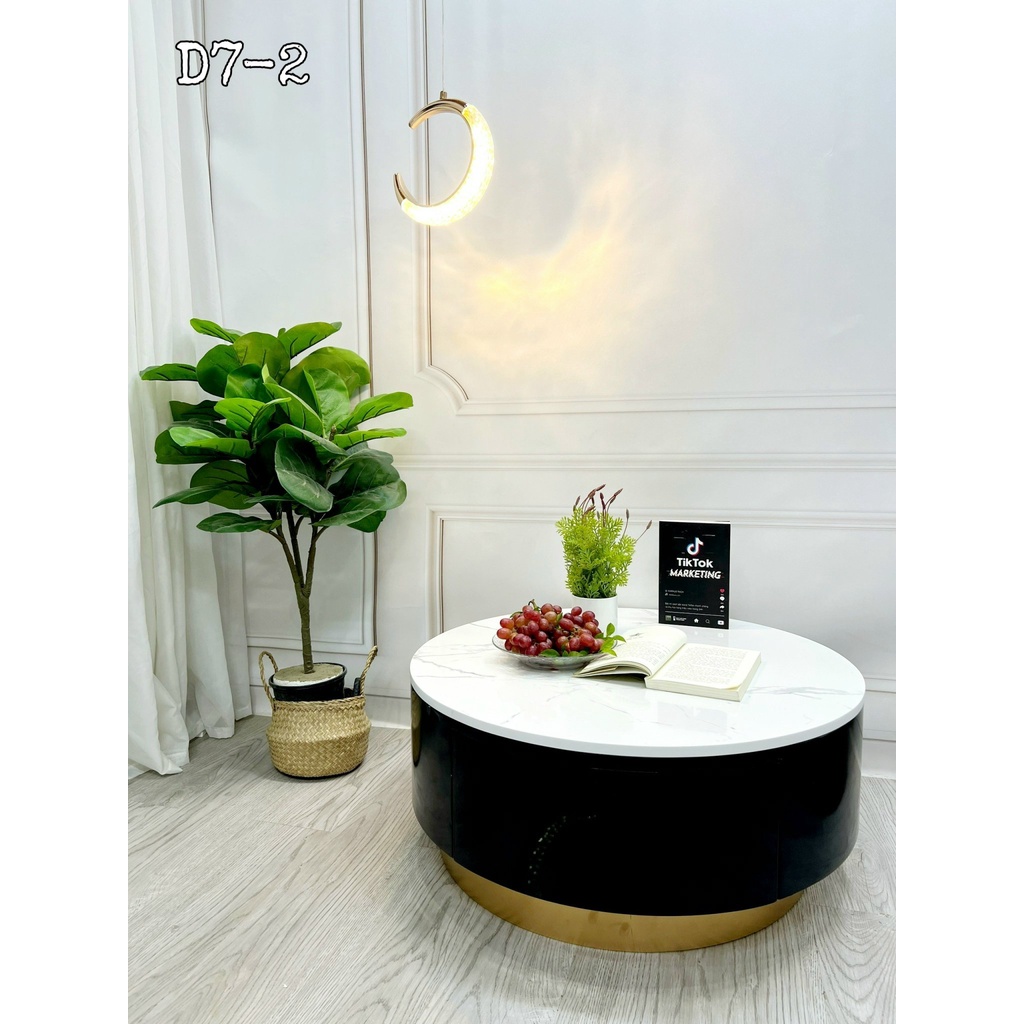 Bàn trà hộp tròn gỗ MDF phủ Laminate, mặt đá Ceramic cao cấp, mã BT-D7-L2 và L3