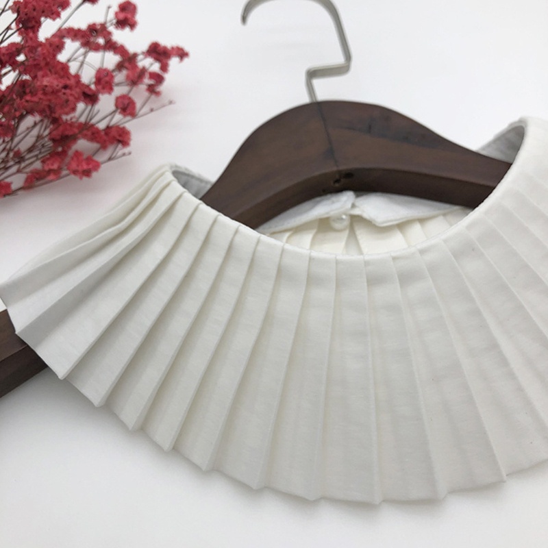 Cổ Áo Giả Xếp Ly Màu Trắng Đính Nút Ngọc Trai Phong Cách Vintage Dành Cho Nữ