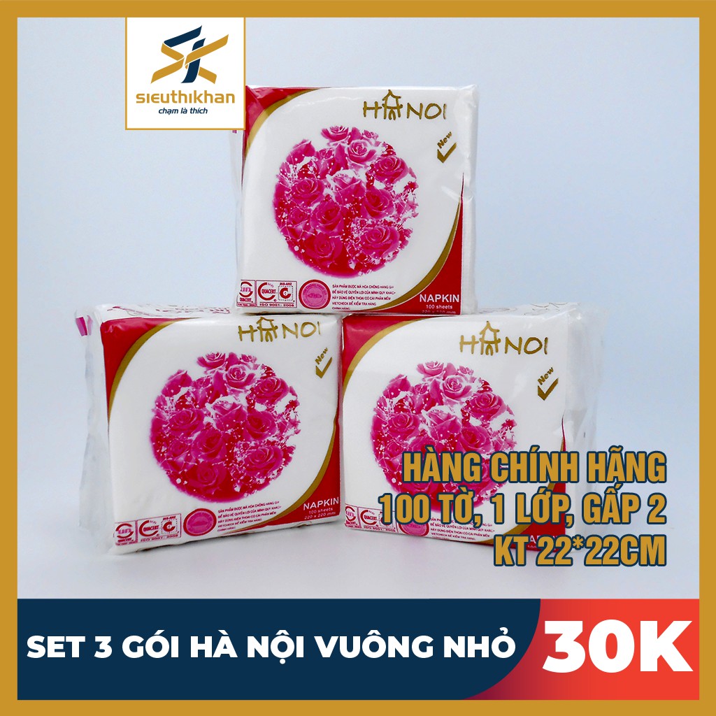 SET 3 GÓI GIẤY ĂN VUÔNG NHỎ HÀ NỘI 100 TỜ, KT 22*22CM