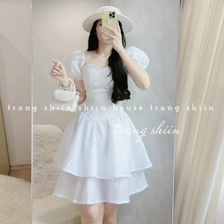 Đầm gấm trắng,váy nữ tay phồng bo eo siêu xinh cho bạn gái đi choie đi tiệc bao sang xinh xịn mịn