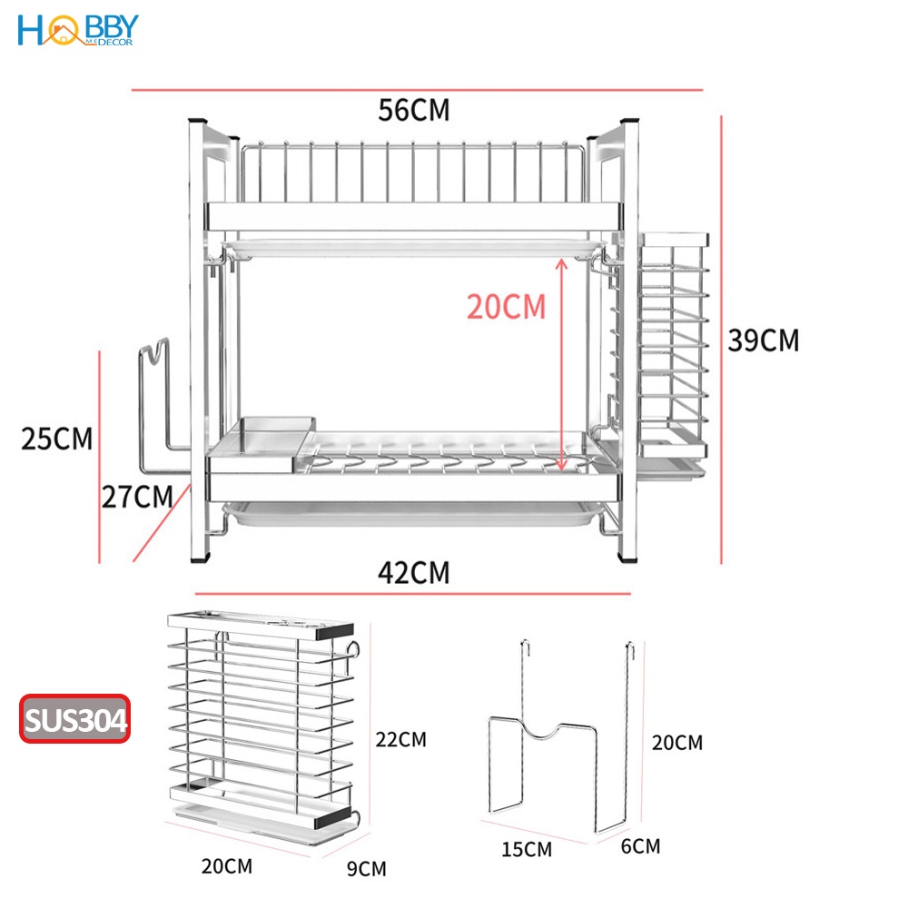 Kệ đựng chén đĩa muỗng thớt Inox 304 đa năng cao cấp HOBBY Home Decor KC2D  tất cả trong 1 kệ chén