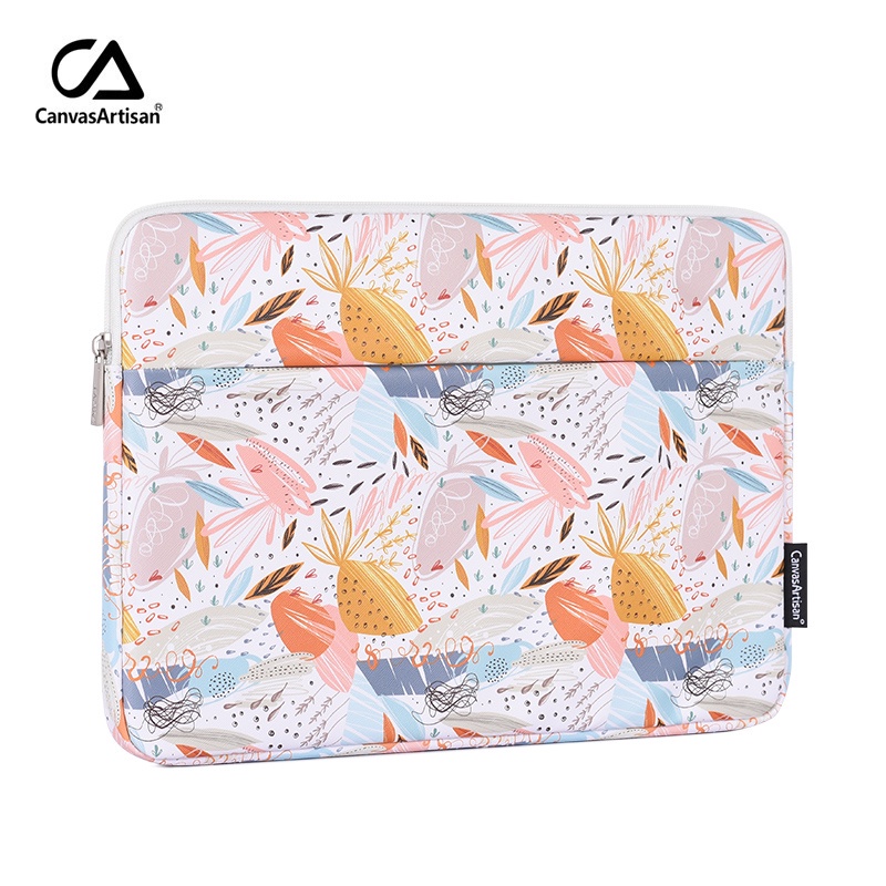 CanvasArtisan Túi đựng laptop vải phối da chống thấm nước in họa tiết graffiti xinh xắn cho Matebook Air Pro 11/12/13/14/15inch