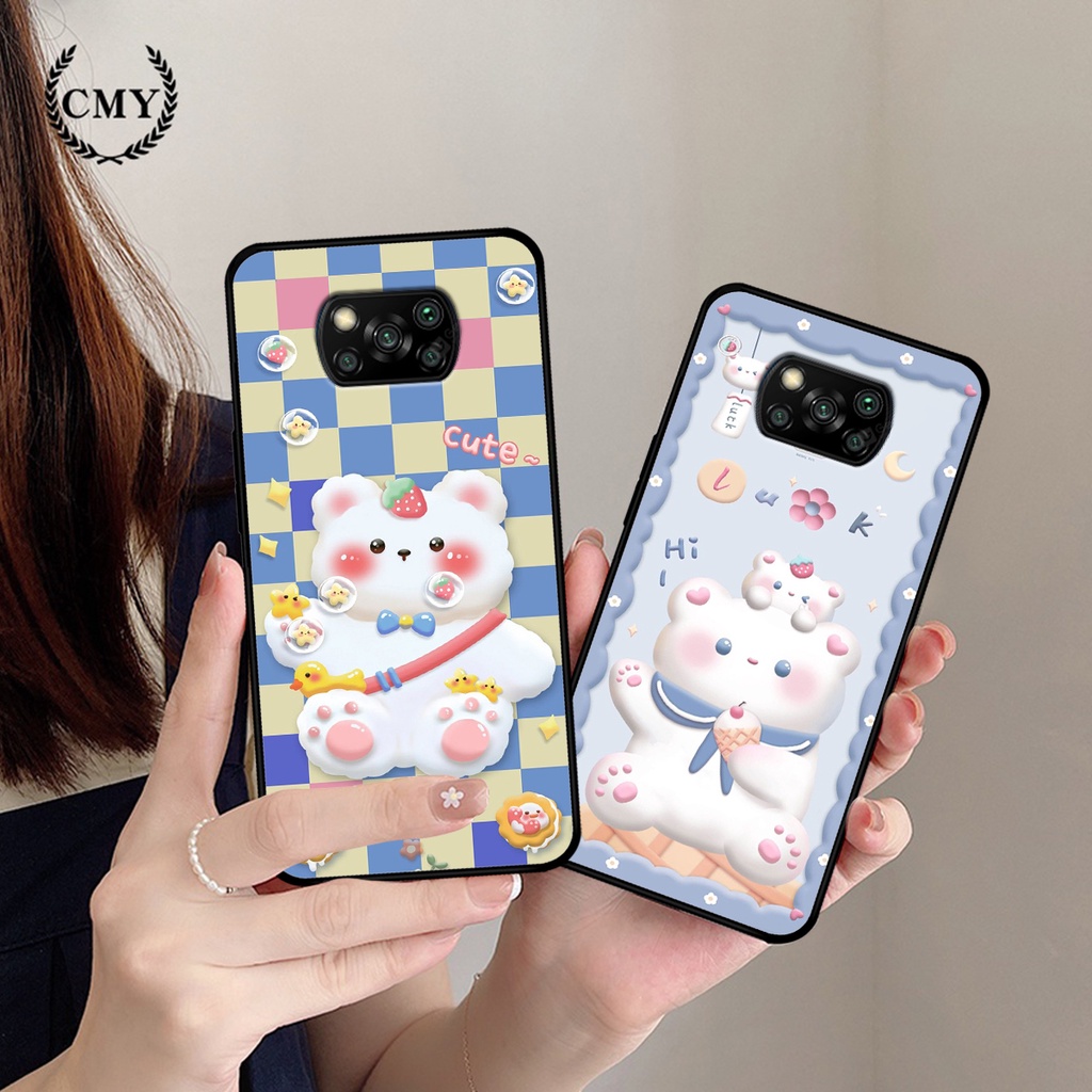 Ốp lưng Xiaomi Poco X3 / Poco X3 Pro in hình caro gấu thỏ dễ thương