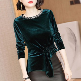 Áo Nhung cổ tròn đính cườm