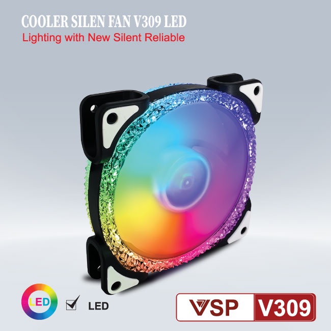 Fan Case 12cm VSP V309 LED RGB tự đổi màu (không đồng bộ Hub) - Chính hãng VSP