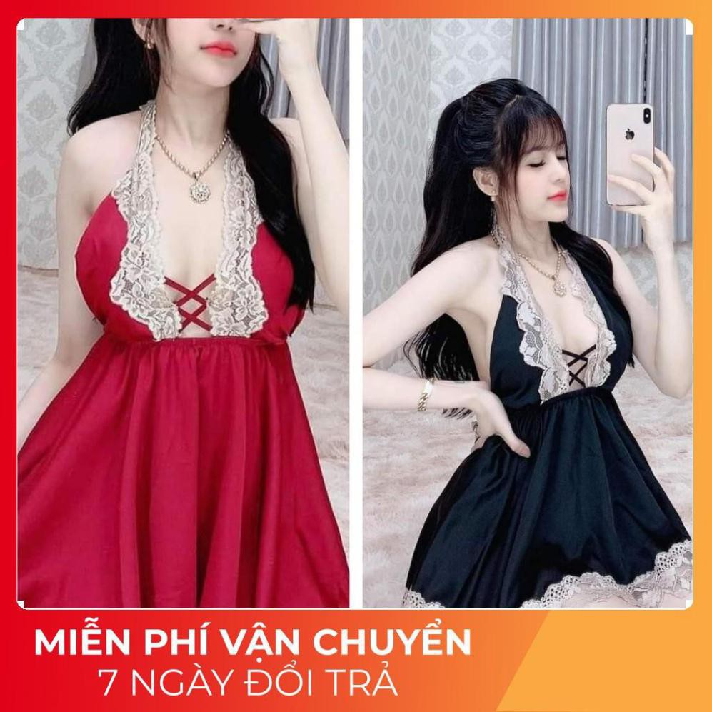 [Có Video Thật] Đầm Ngủ Lụa Phối Ren Sexy ⚡Tặng Kèm Quần Chip Xinh⚡ Quyến Rũ VAYYEM