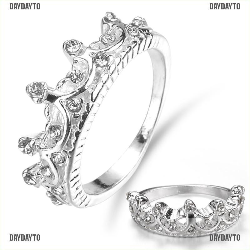 Nhẫn Cưới Hình Vương Miện Đính Đá Zircon Màu Bạc Dành Cho Nữ