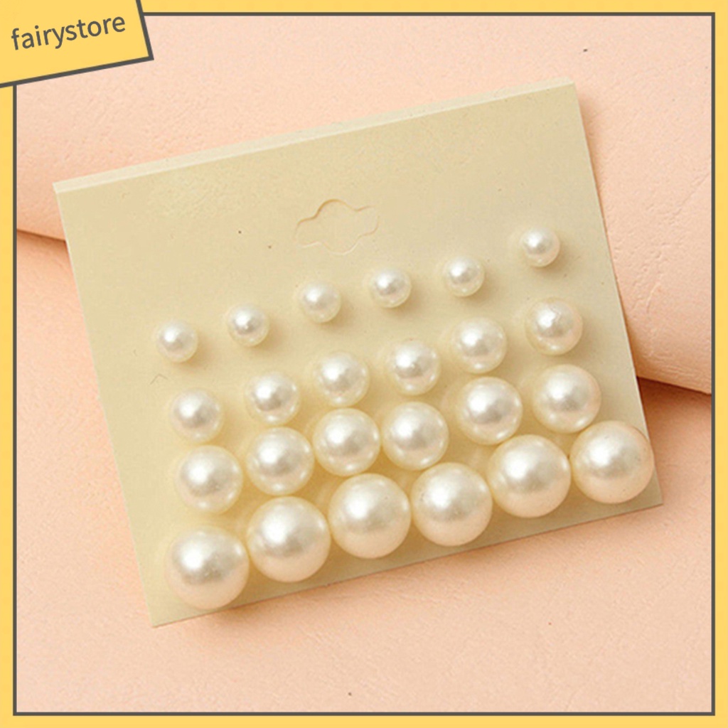 Set 12 đôi khuyên tai dạng xỏ hạt ngọc trai nhân tạo thanh lịch dành cho nữ