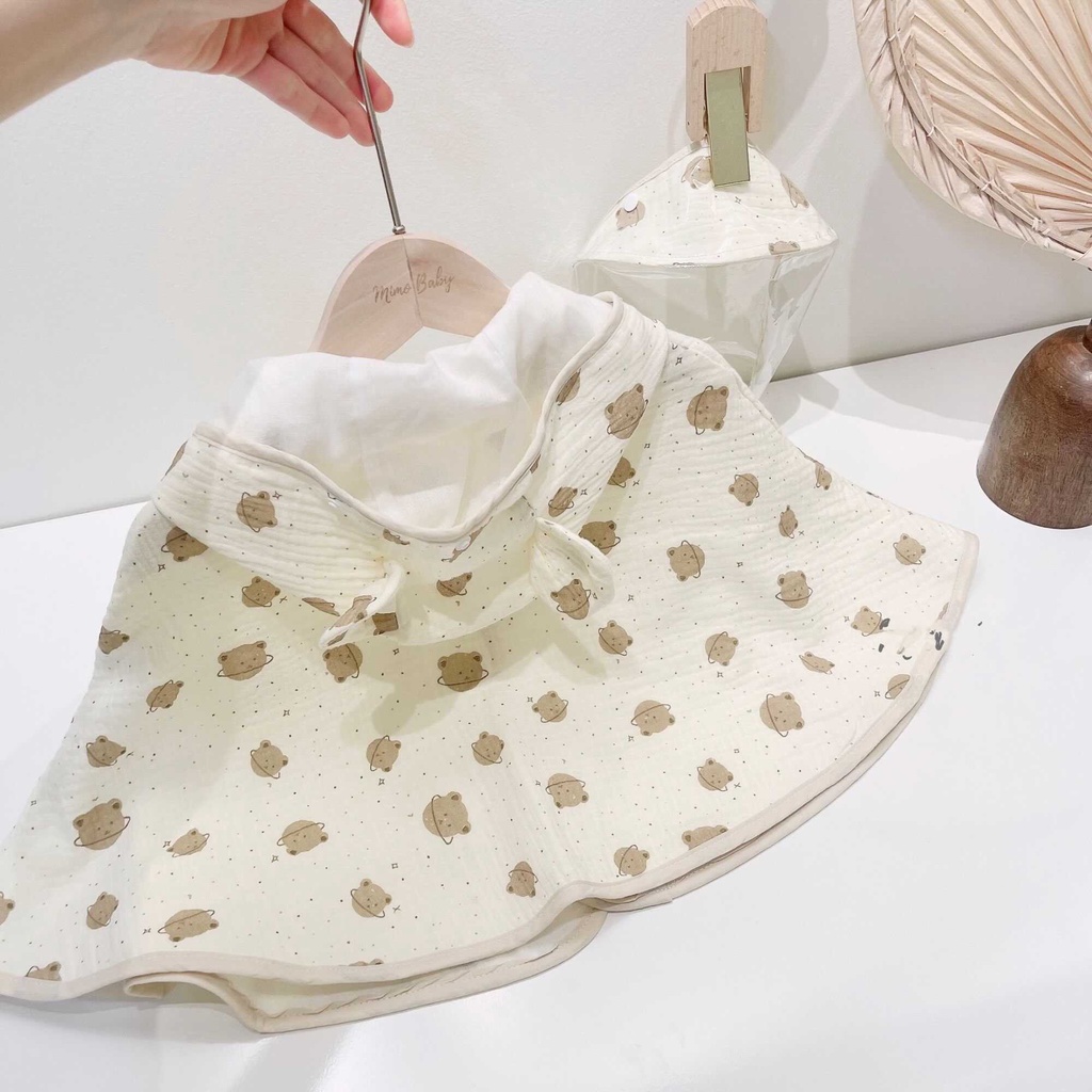 Áo choàng chống nắng kèm mũ chống giọt bắn vải xô muslin mềm mại cho bé