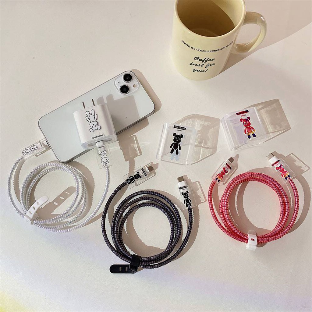 Ốp Điện Thoại TPU Mềm Hình Gấu Kaws / Snoopy / Ếch / Melody / Thủy Thủ Mặt Trăng / Melody Lotso Cổng USB Lò Xo Quấn Dây Cáp Dữ Liệu