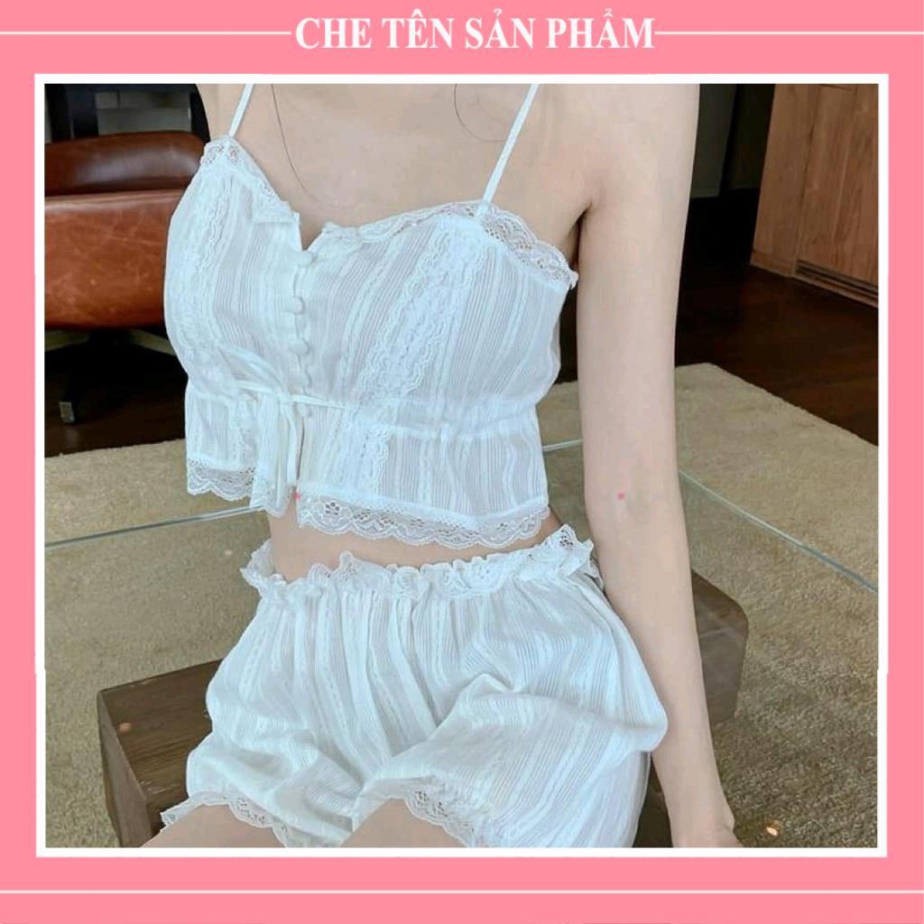 Bộ Ngủ Sexy Đũi Nhún Hai Dây Basic- Quần Đùi Áo Crotop - BN001 - Hà Nội - QUIN BEE