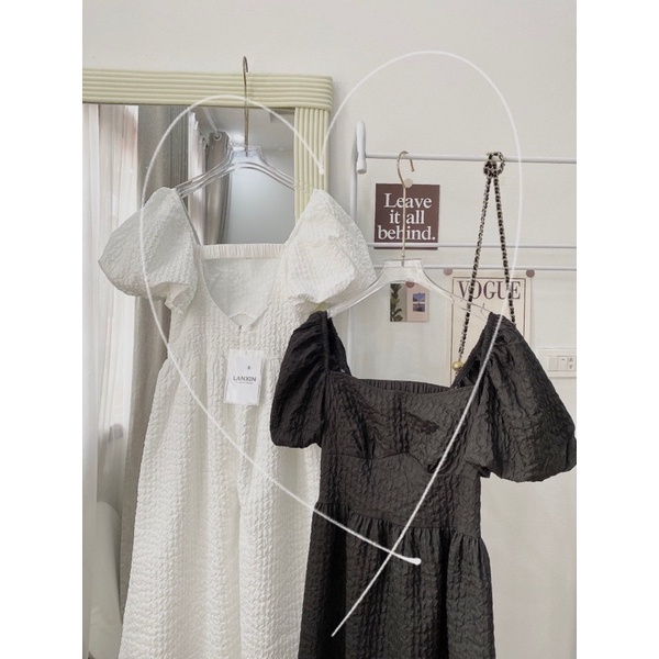 Đầm gấm xốp tay bồng tiểu thư - hở lưng mix chun