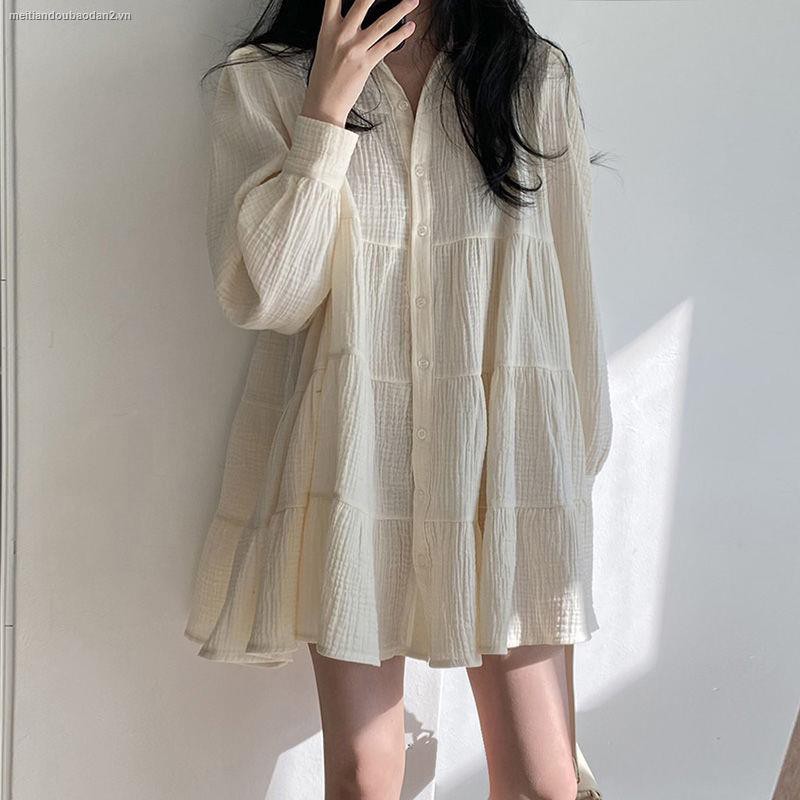 Đầm búp bê dáng rộng tay phồng xếp ly phong cách Hàn Quốc thời trang mặc hằng ngày cho nữ