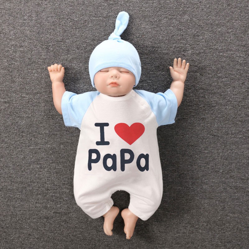 Bộ Body Cộc Tay I Love Papa, Mama Kèm Mũ Cho Bé - [BDC3]