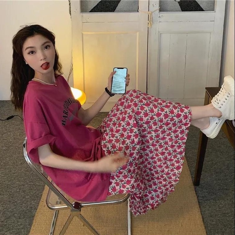 Set Áo Thun Ngắn Tay Và Chân Váy Hoa Thời Trang Dành Cho Nữ