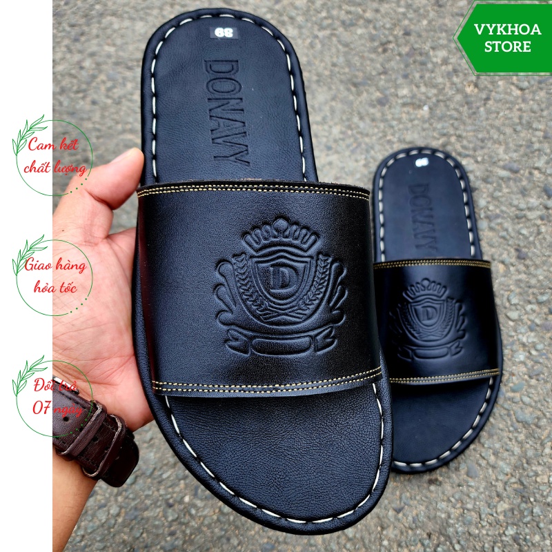 Dép Nam Da Bò Thật 100% Kiểu Vương Miện Cao Cấp - May Full Quai Handmade Chắc Chắn Đi Rất Êm Chân D.QVM