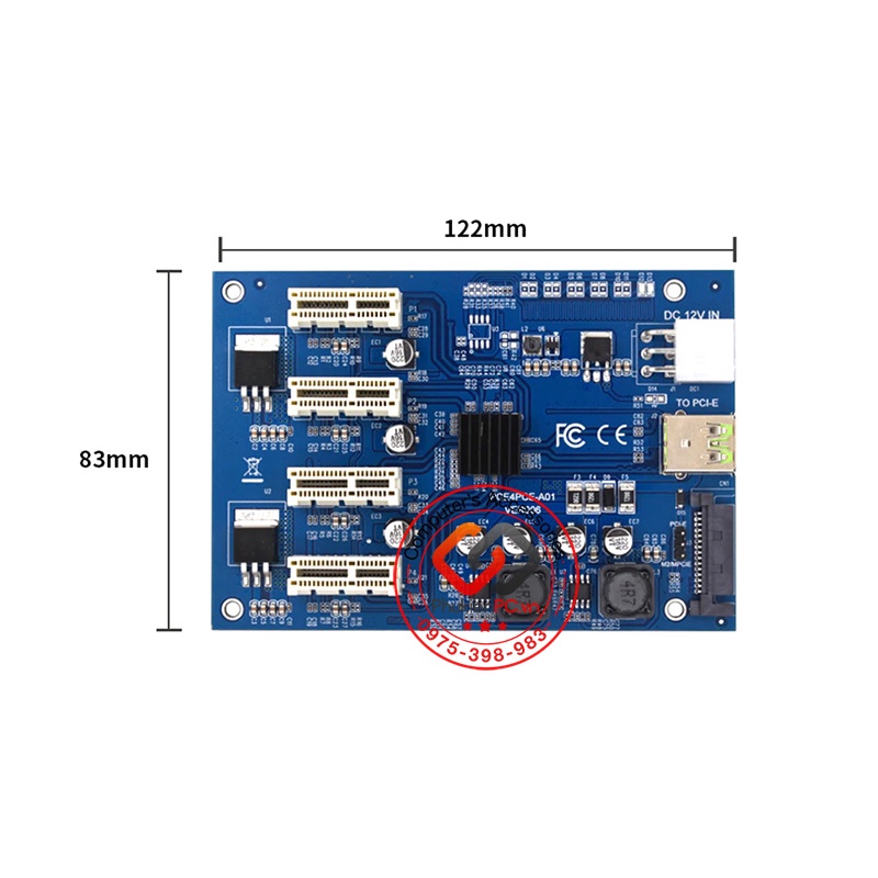 Card Riser mở rộng PCIe 1x ra 4 Port PCIe 1X lắp cùng lúc 4 card