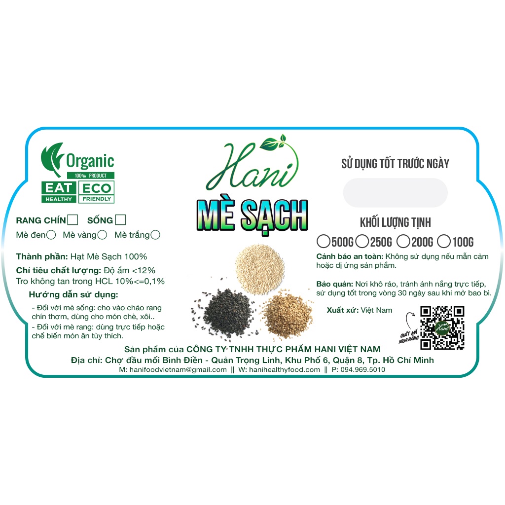 100g Mè Đen Chuẩn Sạch, Giống Thuần Chủng, Loại Rang Sẵn Làm Bánh Nấu Chè 🌽 Kho sỉ dinh dưỡng HANI FOOD