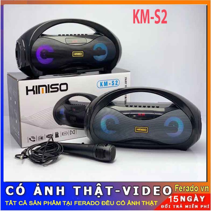 Loa Bluetooth Karaoke Kimiso S2 (Đen) Tặng Kèm 1 Mic Hát Có Dây Cắm Trực Tiếp, Siêu Bass Không Dây, Đèn Led Sống Động