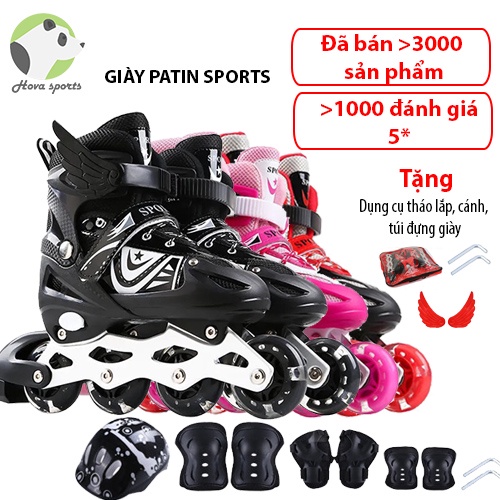 Giày patin trượt Sport dành cho trẻ em người lớn có thể điều chỉnh to nhỏ batin batanh tặng cánh