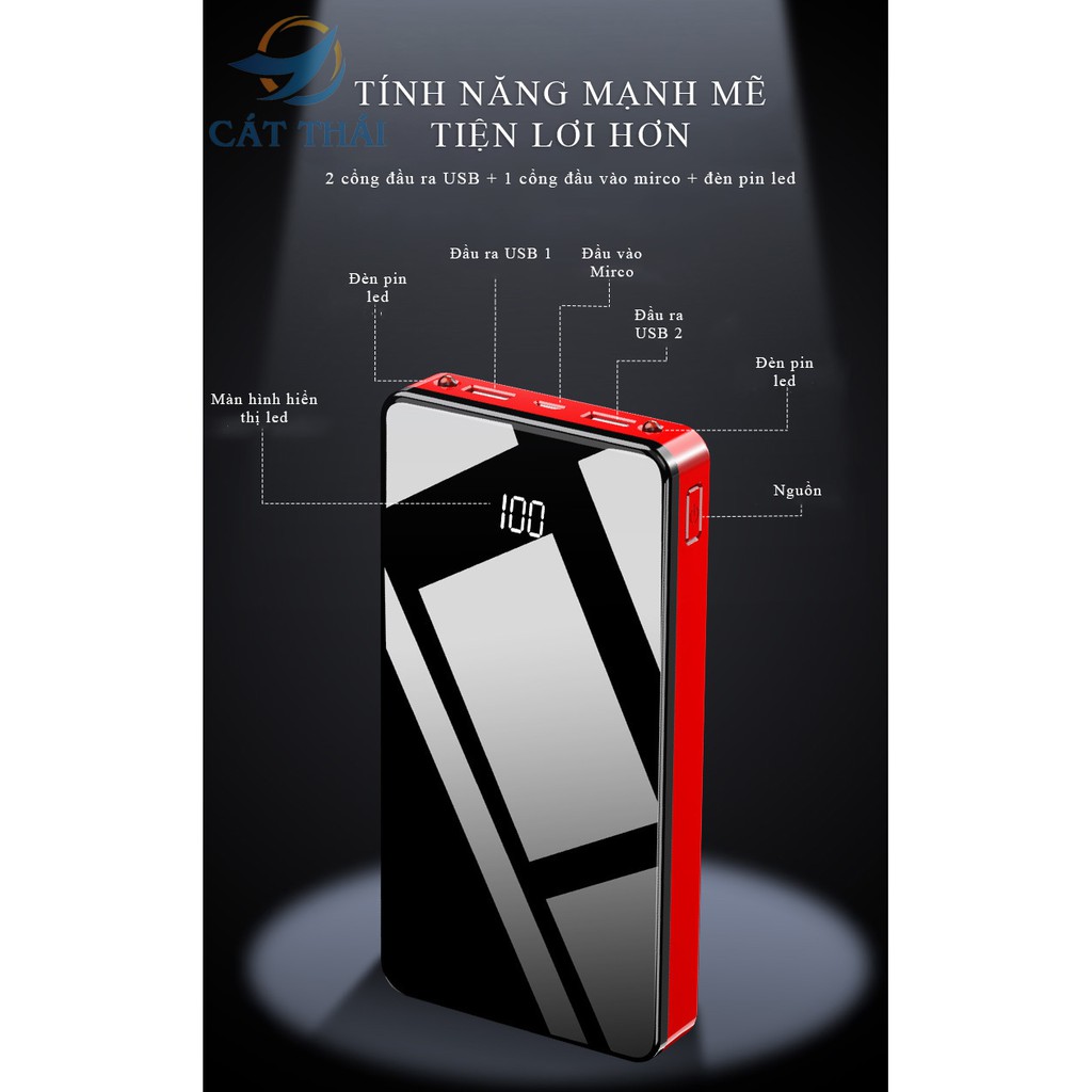 Pin sạc dự phòng T108S 25000mAh Dung lượng lớn Sạc nhanh 2 cổng USB có chức năng 2 đèn pin