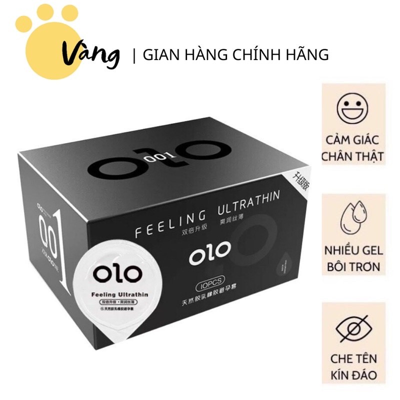 Bao Cao Su Siêu Mỏng An Toàn Tuyệt Đối Hương Dâu OLO 001 Feeling Ultrathin Đen 10 BCS