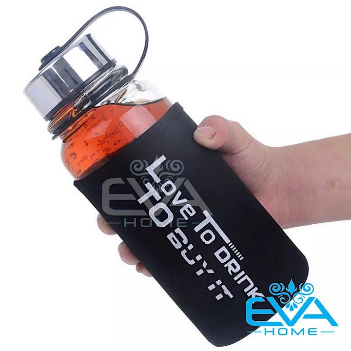 Bình Đựng Nước Thuỷ Tinh Love To Drink 1000ml Tặng Kèm Vỏ Bọc Vải Neoprene