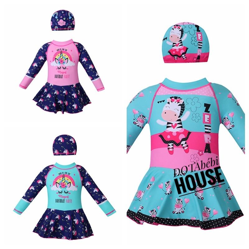 có nón Đồ bơi váy liền tay dài lót đùi lót ngực size đại cho bé gái mã SW0232 - DOTAbébi HOUSE