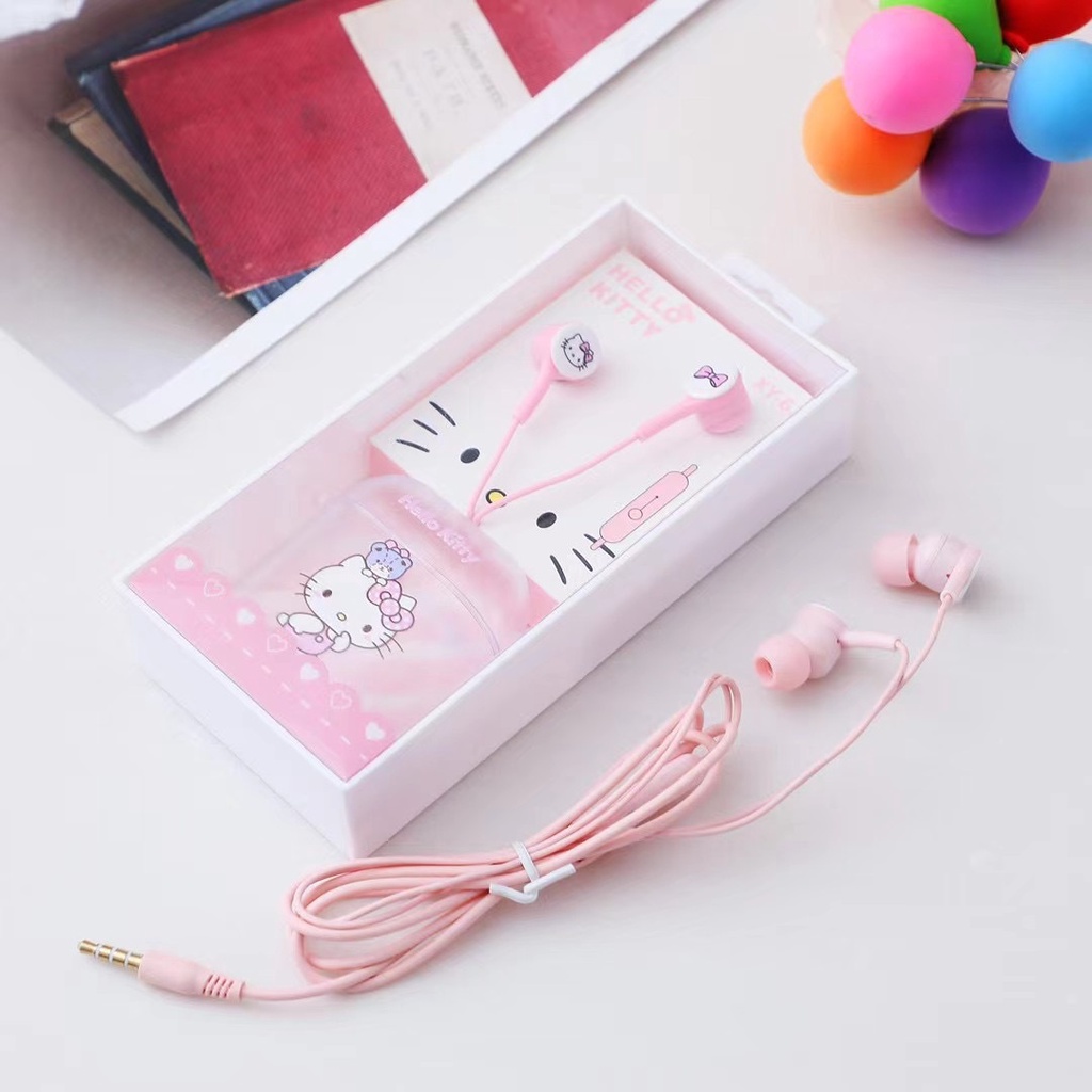 Dễ thương Hello Kitty Tai nghe Phim Hoạt Hình Cô Gái Tai nghe màu hồng EarPods đáng yêu có dây earphon với microphone