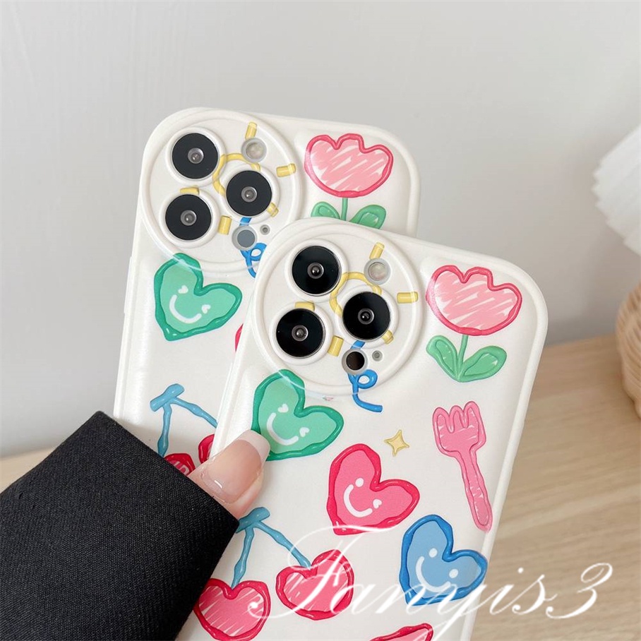 Ốp Điện Thoại TPU Mềm Đệm Khí In Hình Trái Tim Hoạt Hình Cho iPhone 14 13 12 11 Pro Max X XR Xs Max 8 7 6 6s Plus SE 2020