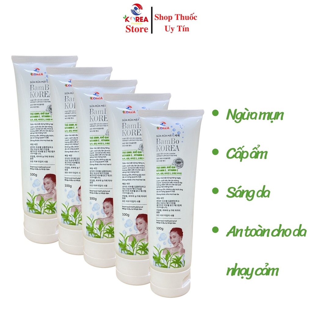 SỮA RỬA MẶT BAMBO KOREA  CHIẾT XUẤT TRÀ XANH, KHỔ QUA, VITAMIN E, VITAMIN C HỢP MỌI LOẠI DA HÀNG HIỆU CHÍNH HÃNG