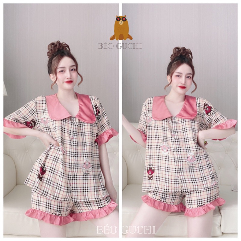 Đùi Tiểu Thư 50-110kg K1M Béo Guchi Bigsize Pijama Lụa Mango-Đồ bộ nữ đồ ngủ mặc nhà