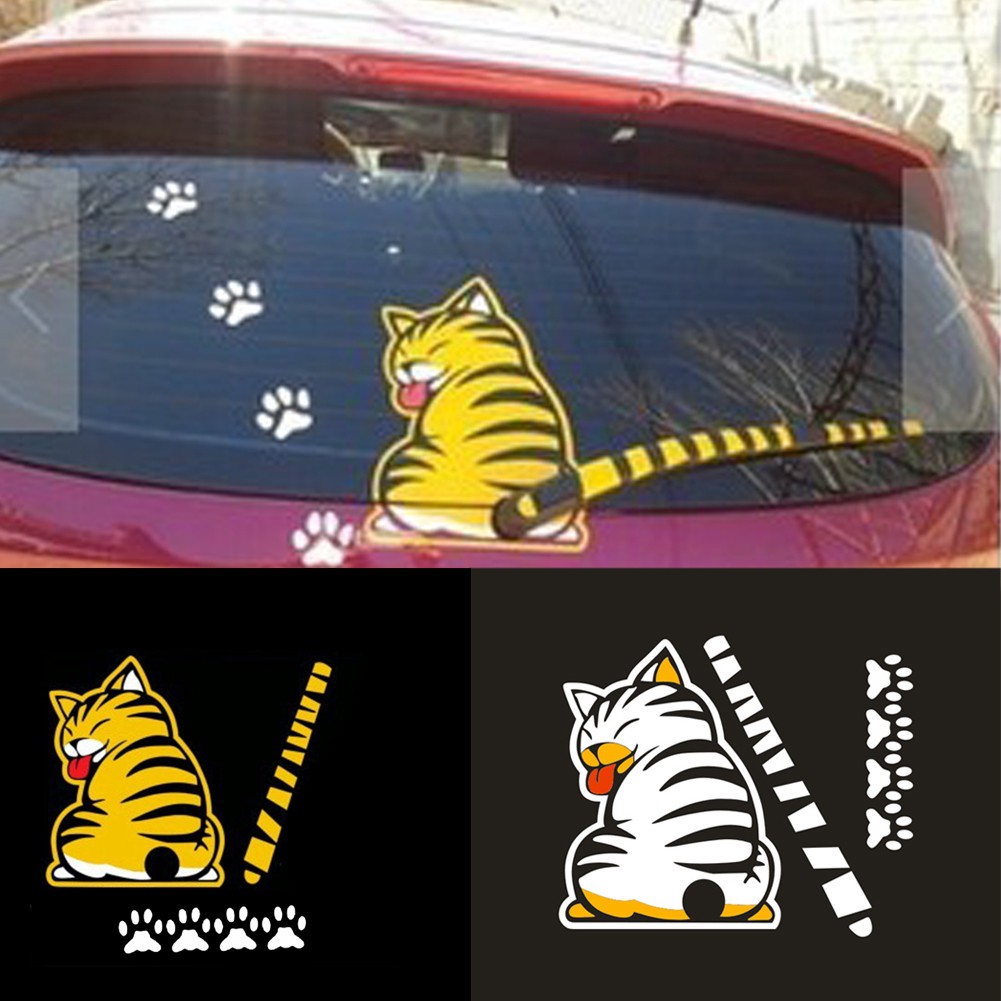 Decal hình mèo hoạt hình vui nhộn dán trang trí xe hơi