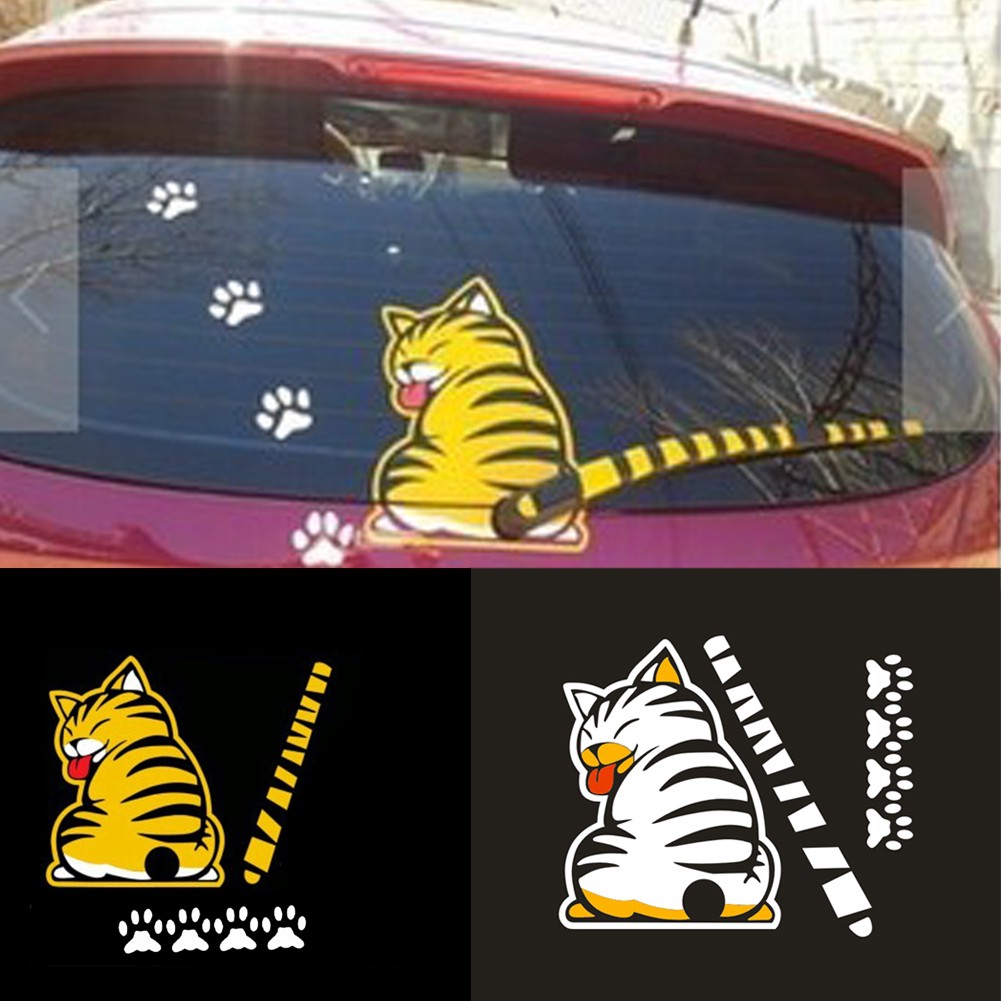 Decal dán cần gạt nước hình mèo hoạt hình vui nhộn trang trí xe hơi