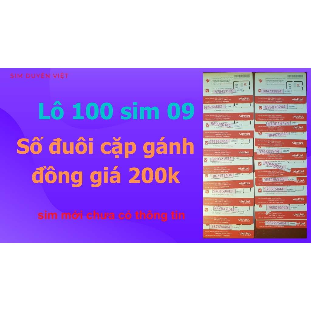 Sim Viettel 4G đầu số 09 mới 100% chưa kích hoạt đăng ký V150N 120GB tốc độ cao miễn phí gọi nội và ngoại mạng miễn phí