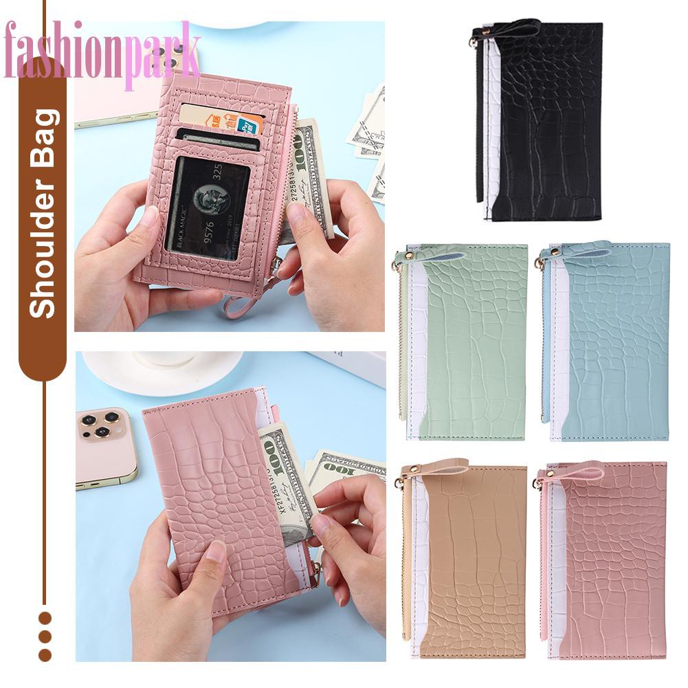 (FAS) Fashion Women PU Alligator Pattern Card Holder Contrast Color Mini Wallet