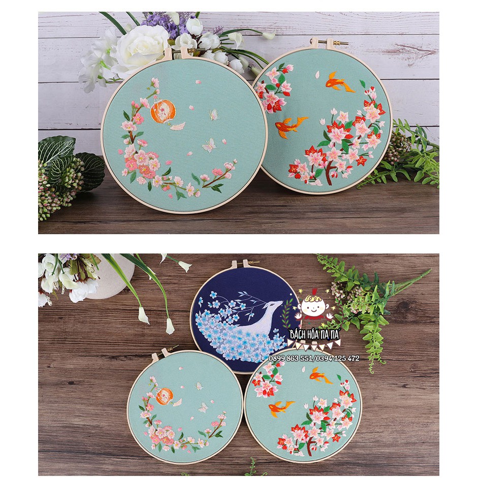 Kit thêu tay mẫu Hươu trăng Hoa sen xanh Bộ nguyên liệu tranh phong cảnh - Xuân Khởi - Bách hóa Nana Handmade