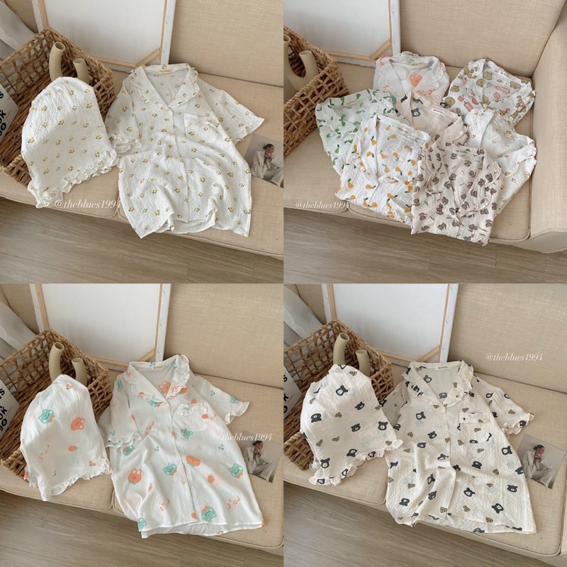 Bộ Đồ Ngủ Pyjama Đũi Xốp Muslin Nhiều Hình Form Rộng