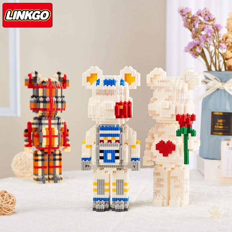 Đồ chơi xếp hình Gấu Bearbrick 19cm.GẤU DÂU.PIKACHU HOA QUẢ Đồ chơi lắp ráp mô hình bear brick 3D dễ thương