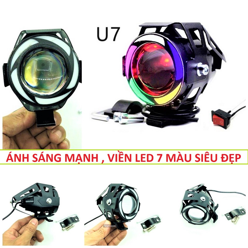 Đèn trợ sáng xe máy ô tô U7 ngũ sắc siêu sáng chống nước có viền led cực đẹp loại tốt mẫu mới lắp các xe