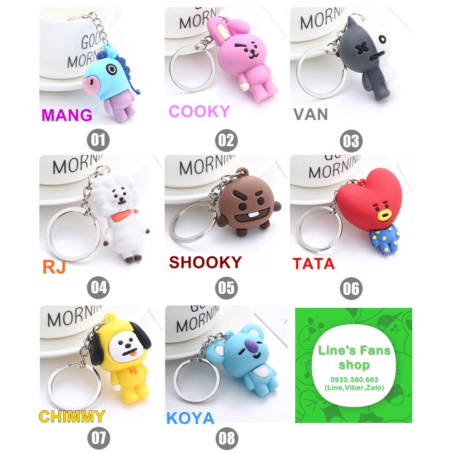 Móc khóa BT21 BTS nhựa cứng+dây khóa màu vàng_KM tặng Sticker-huy hiệu-bút BT21 BTS