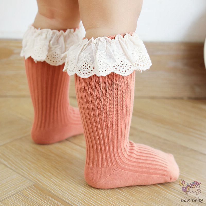 Vớ Cotton Mềm Sọc Gân Phối Ren Phong Cách Hàn Quốc Cho Bé Gái Sơ Sinh