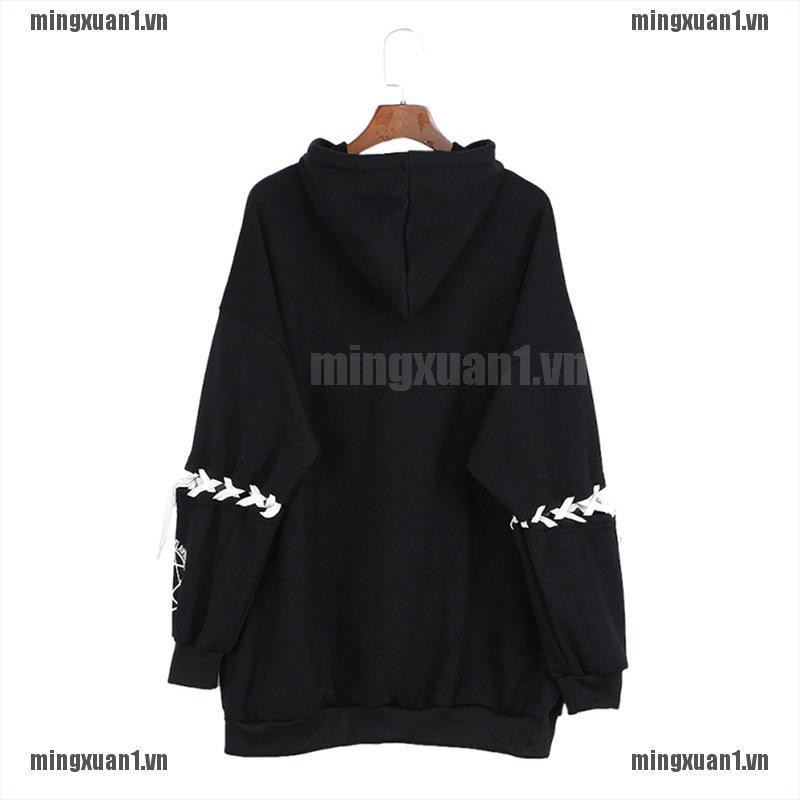 MINON Harajuku Print Lace Up Sweatshirt Women Hoodie Gothic Hooded Pullover Streetwear VN | BigBuy360 - bigbuy360.vn