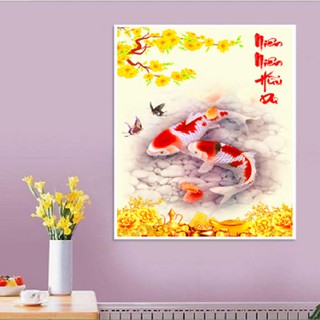 Tranh Đính Đá Cá Chép 50*75Cm Tranh Đính Đá Niên Niên Hữu Dư LV451