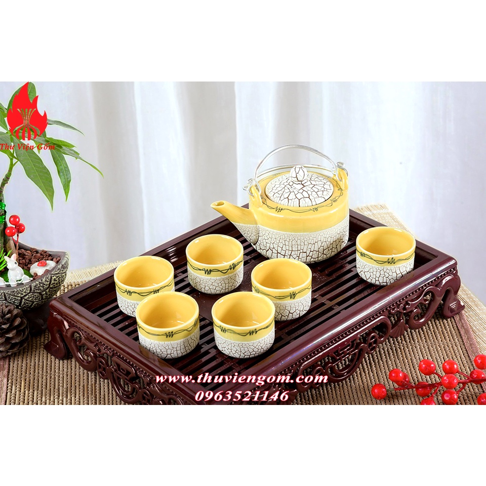 Bộ ấm chén men rạn kèm khay ấm chén Bát Tràng